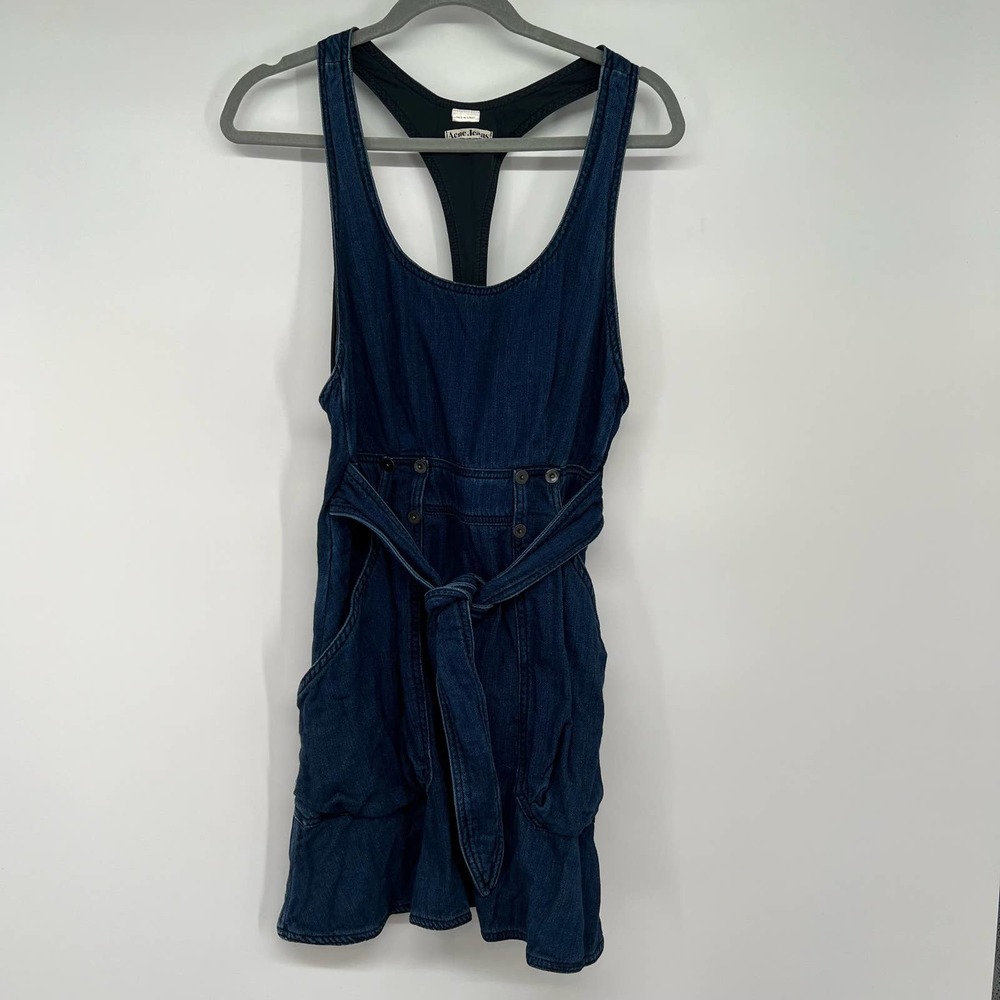 Acne Jeans Betty Denim Skirtall Overall Dress Women's Size 38 Racerback Cotton